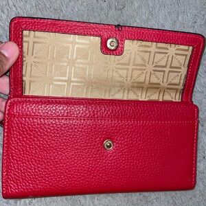 Lodis Red Pebbled Leather Wallet with Geometric Interior